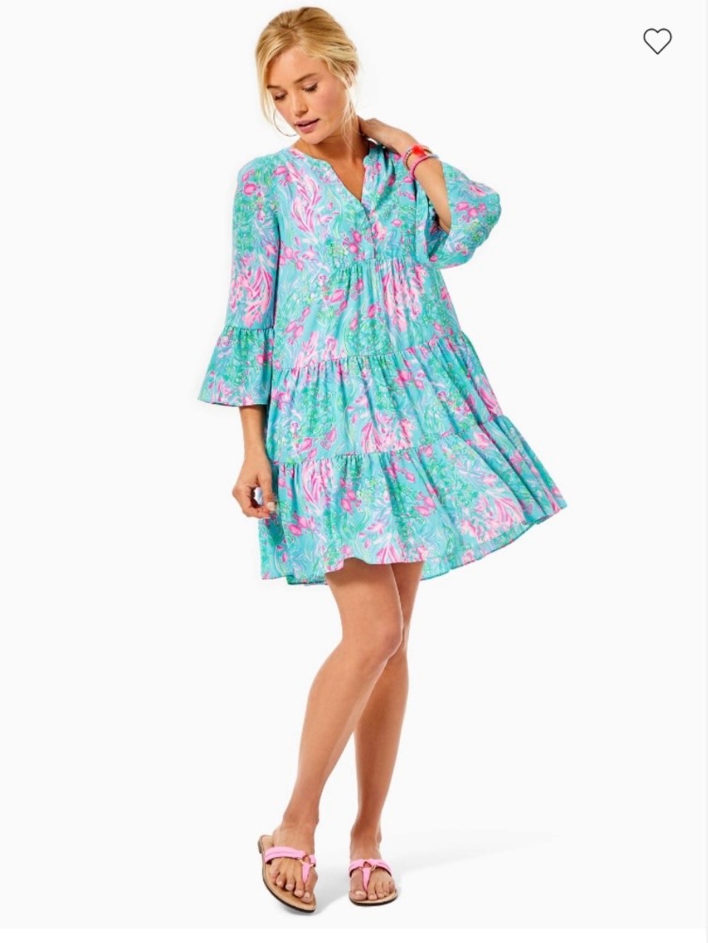 Lilly Pulitzer Tiered Floral  Dress in Aqua and Pink Size 4